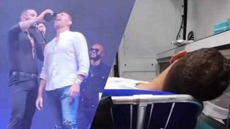 Fã de Gusttavo Lima ganha bebida do cantor na boca e deixa local de ambulância: “Vai sobrar pra mim”
