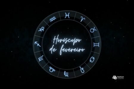 fundo de céu estrelado com símbolos dos signos do zodíaco e dizeres "Horóscopo de fevereiro"