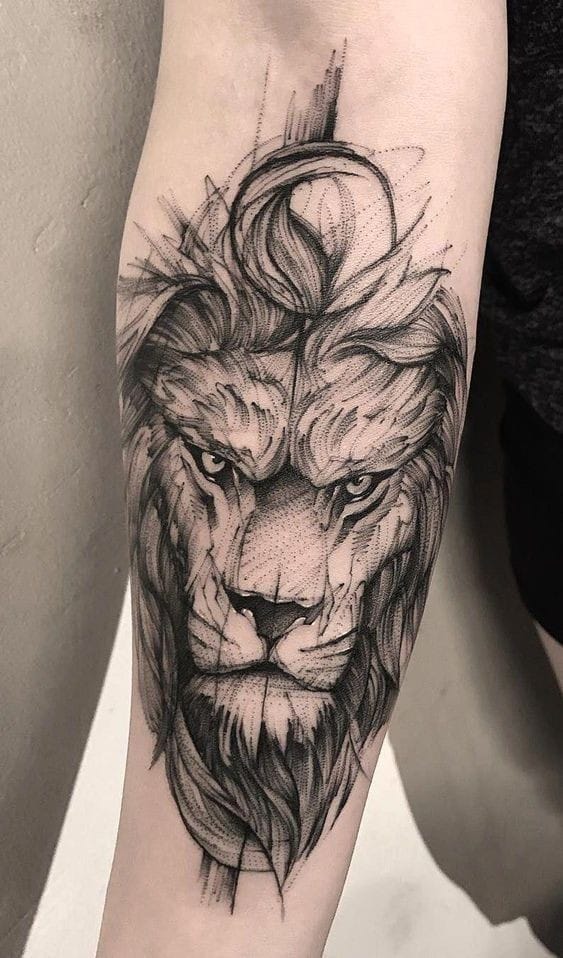 Tatuagem rosto de leão bravo