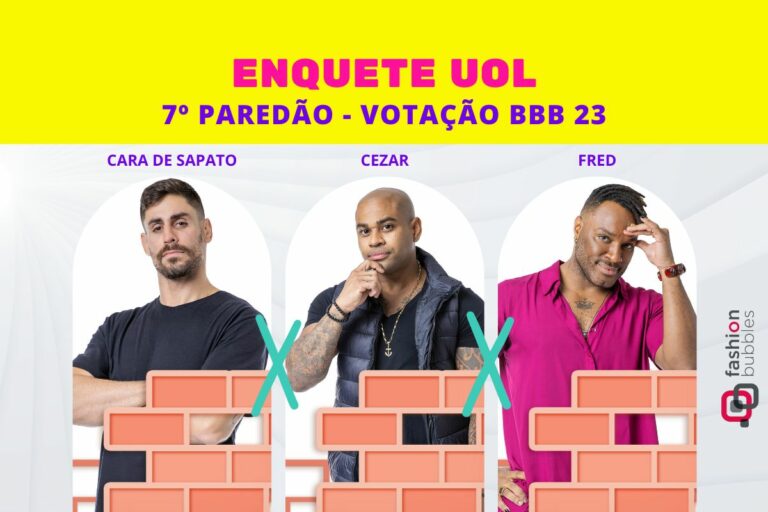 Montagem com os emparedados Cara de Sapato, Cezar Black e Fred Nicácio para ilustrar a enquete BBB 23 do UOL