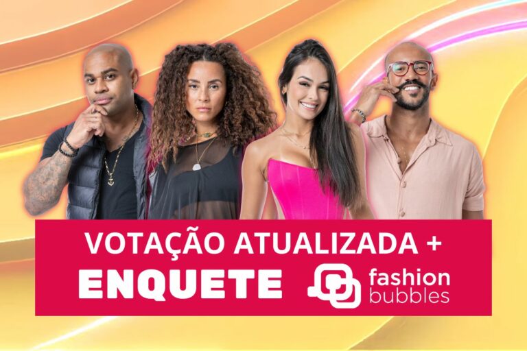 montagem com fotos de Cezar Black, Domitila Barros, Larissa e Ricardo Alface, participantes que estão na Enquete BBB 23 Fashion Bubbles 9º Paredão