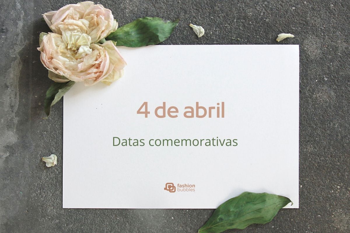 escrito 4 de abril e datas comemorativas em fundo branco com flor e folhas ao redor