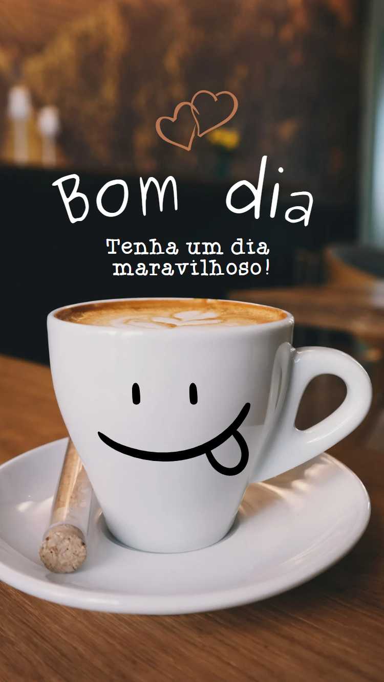 Frase "Bom dia, tenha um dia maravilhoso!" escrito em foto de xícara com café.