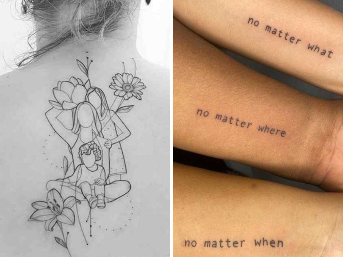 montagem duas ideias de tatuagem de mãe e filho