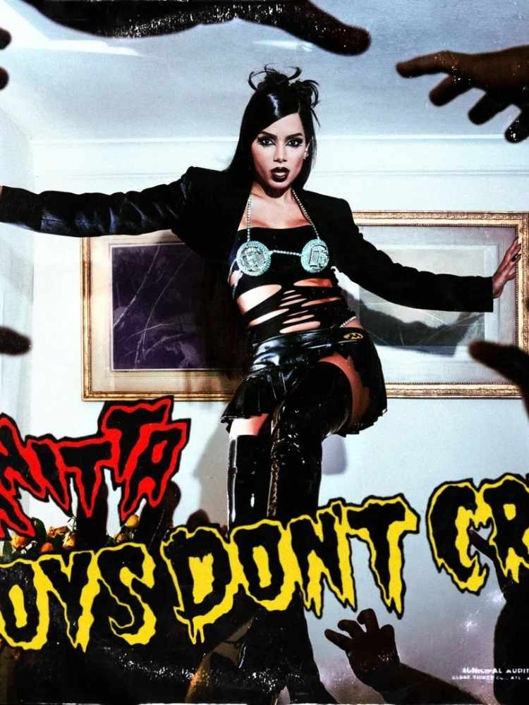Anitta com Looks pretos com estilo gótico no clipe de "Boys Don't Cry" (2022)