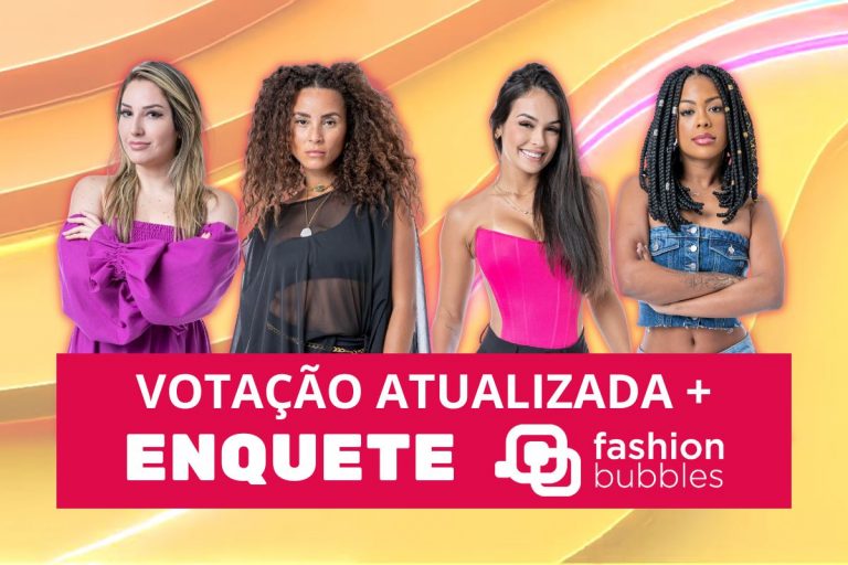 Montagem com foto das participantes da Enquete Fashion Bubbles do 12º Paredão do BBB 23: Amanda, Domitila, Larissa e Marvvila