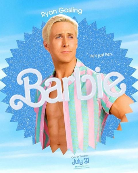 Cartaz do filme Barbie com o Ken do ator Ryan Gosling.