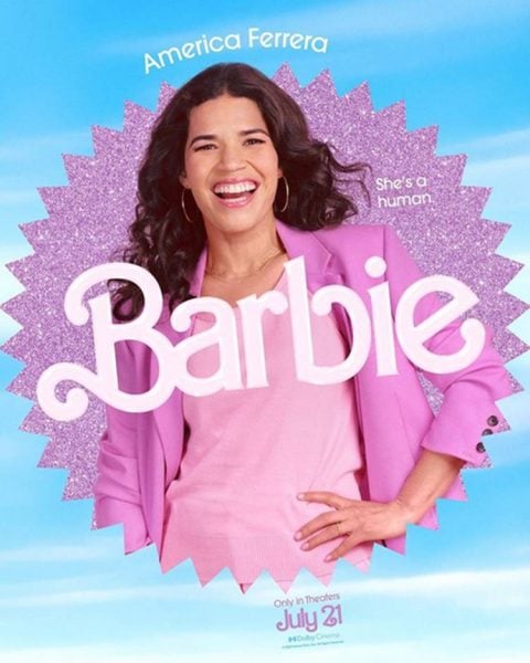 Cartaz do filme Barbie com a Barbie de America Ferra