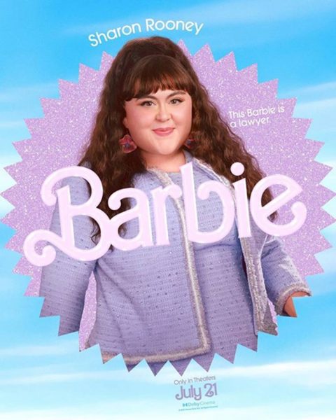 Cartaz do filme Barbie com a Barbie de Sharon Rooney
