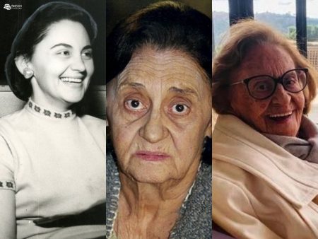 Montagem com 3 fotos de atriz Laura Cardoso surante sua vida.