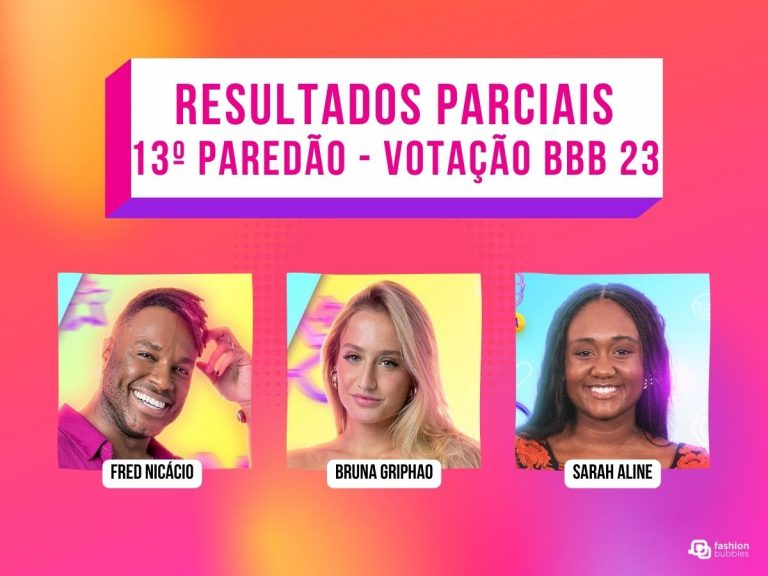 Montagem com foto de Fred Nicácio, Bruna Griphao e Sarah Aline do 13o Paredão do BBB 23.