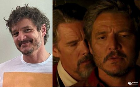 Montagem com foto do ator Pedro Pascal e cena dele e de Ethan Halke em filme gay Strange Way of Life