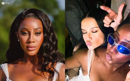Montagem com foto de Camilla de Lucas noiva e no casamento curtindo com Juliette