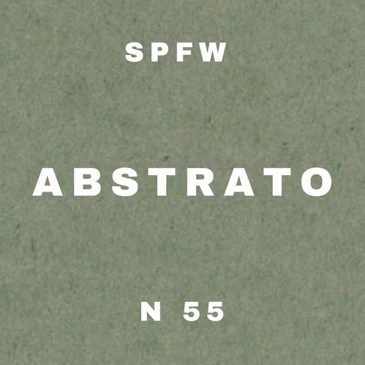 Poster do desfile Abstrato. Fundo cinza com a palavra Abstrato centralizada em branco, e "SPFW" e "N55" em cima e em baixo, respectivamente, também em branco.