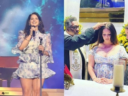 Montagem com fotos de Lana Del Rey no Brasil, em 2023