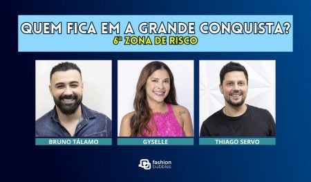 Enquete A Grande Conquista + Votação R7: Bruno Tálamo, Gyselle ou Thiago Servo, quem fica e quem sai na 6ª Zona de Risco?