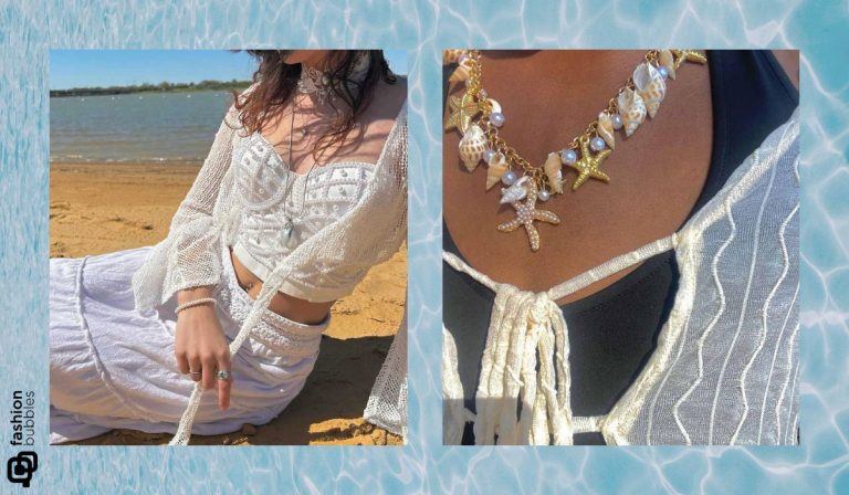 duas fotos com acessórios e roupas estilo mermaidcore