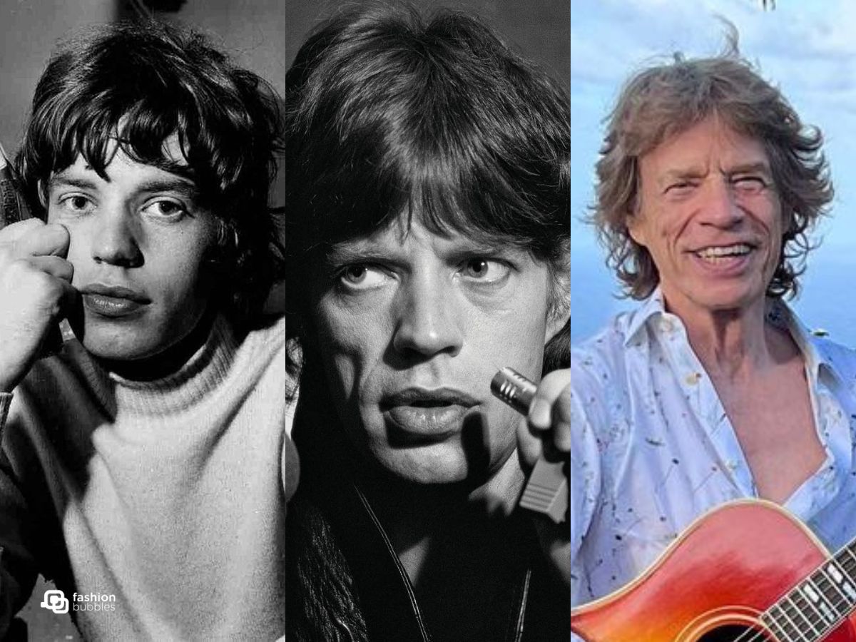 Montagem com 3 fotos antigas de Mick Jagger