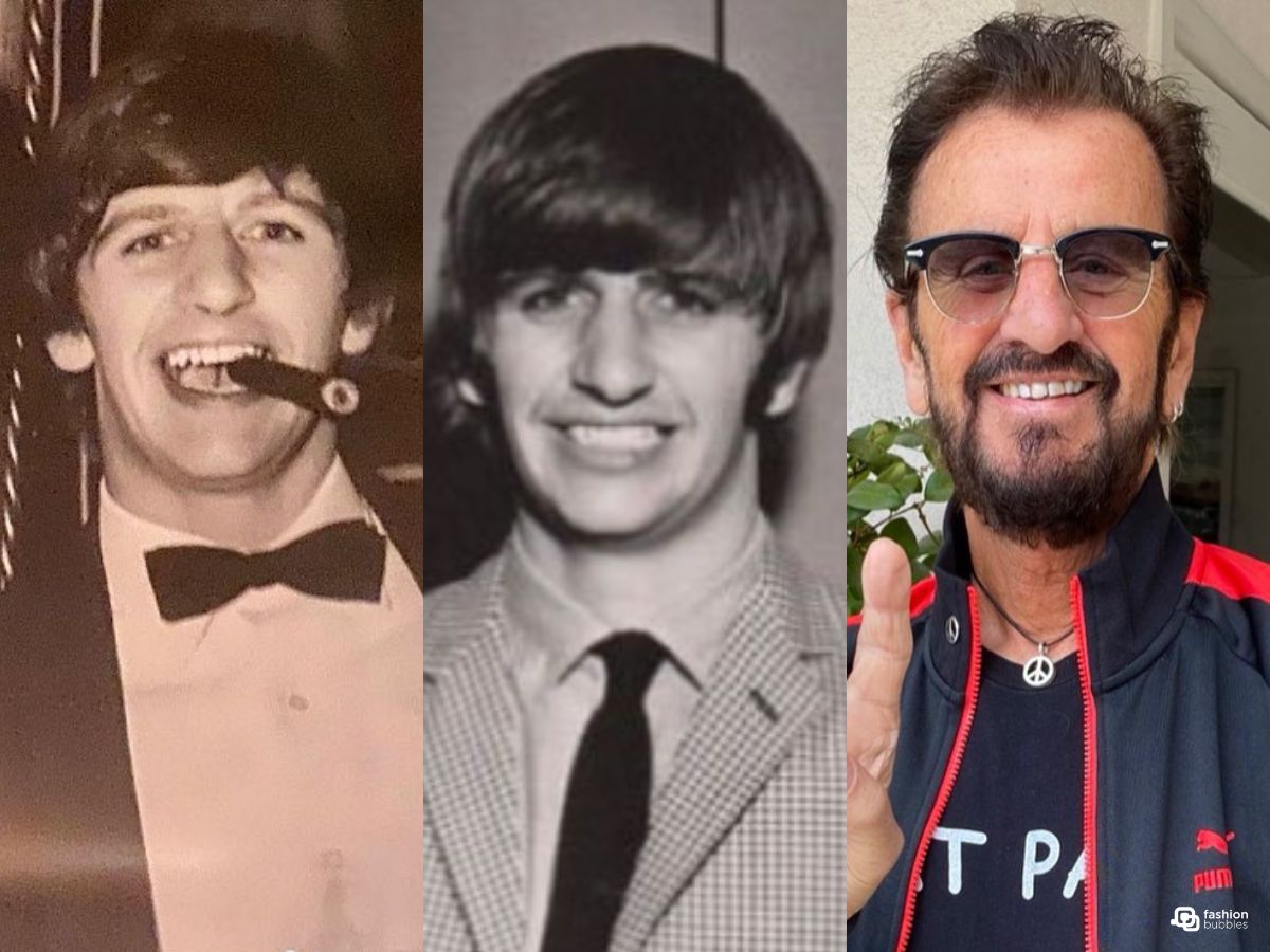 Montagem com 3 fotos do ex-baterista dos Beatles, Ringo starr, ao longo da vida