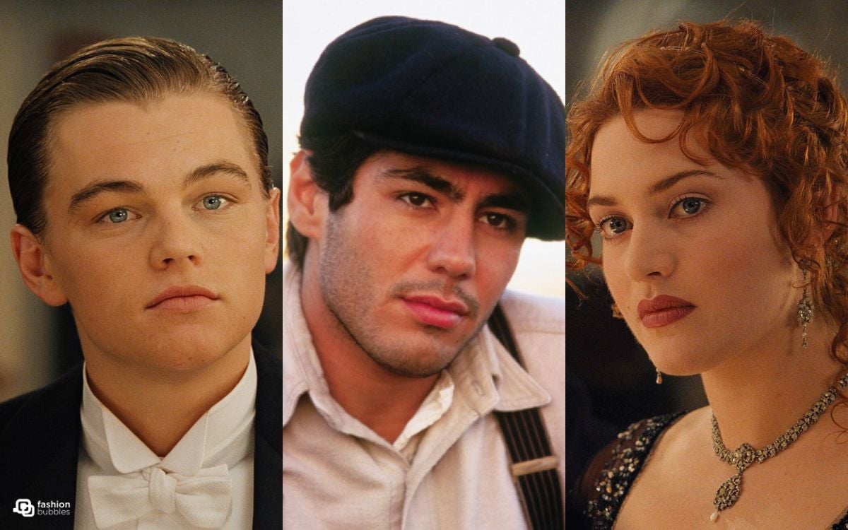 Montagem com 3 fotos de atores do filme Titanic: Leonardo DiCaprio, Kate Winslet e Danny Nucci