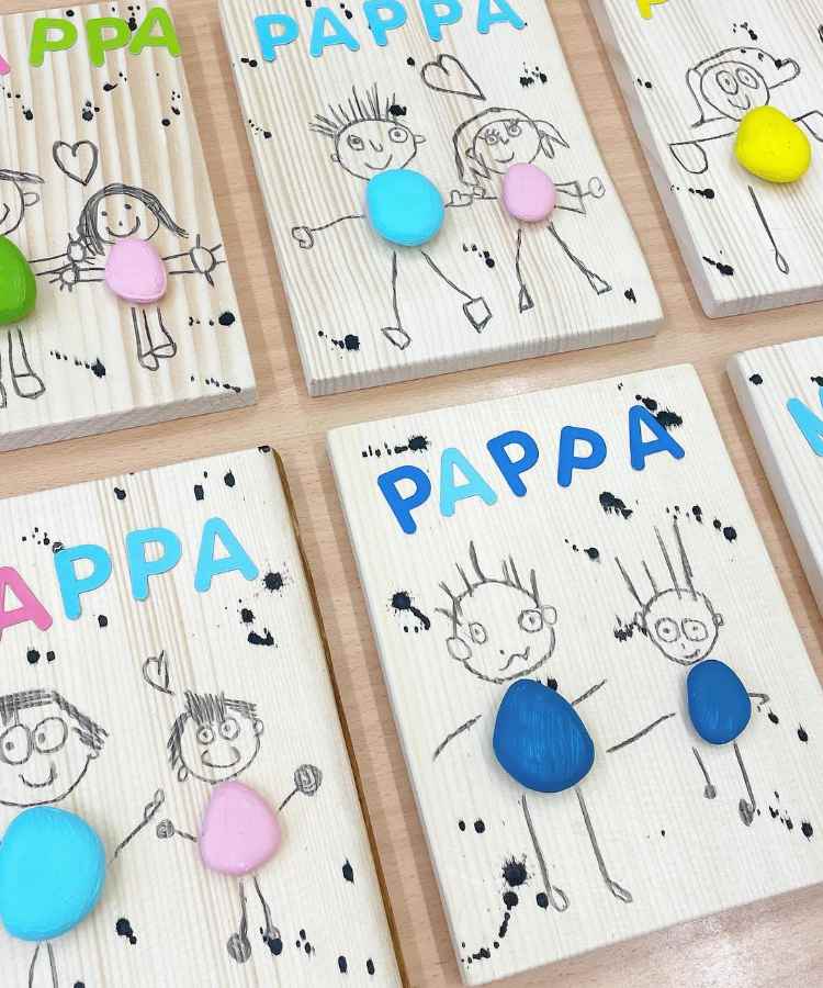 Presente criativo para crianças fazer no Dia dos Pais com madeira e pedra pintada
