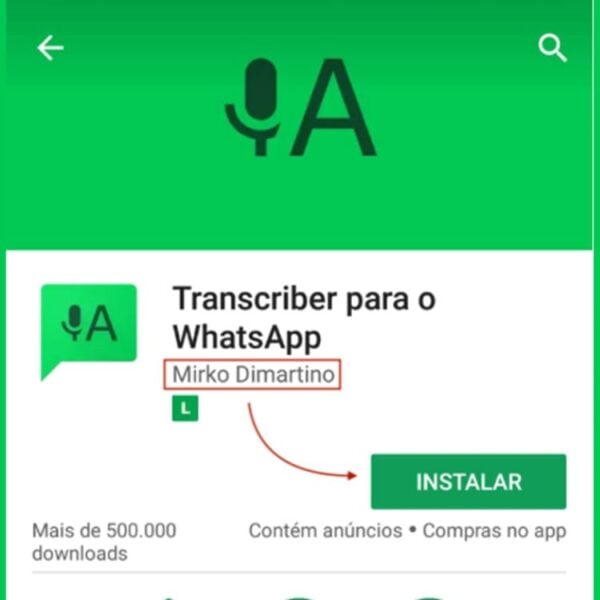 print do Transcriber, app que ajuda a resolver problemas com o WhatsApp