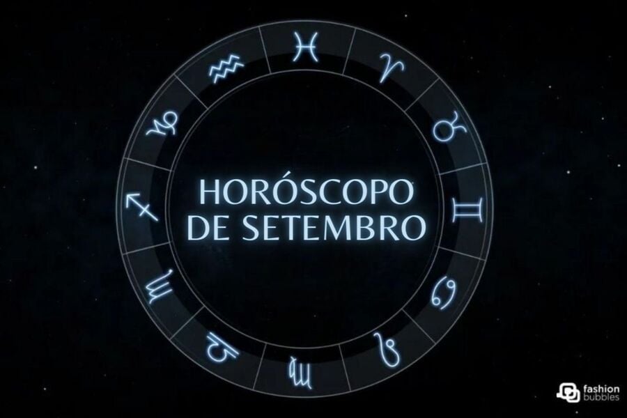 ilustração de horóscopo com o texto "Horóscopo de setembro" no meio"