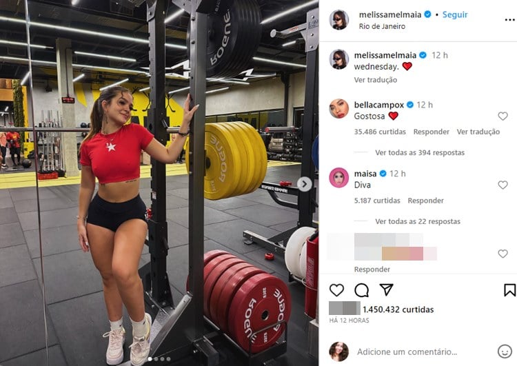 Print de postagem da atriz Mel Maia no Instagram, carrosel de fotos em que recebe elogio de Bella Campos e Maisa