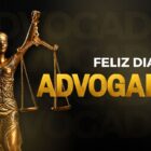 Montagem com estátua do advogado e escrito Feliz Dia do Advogado
