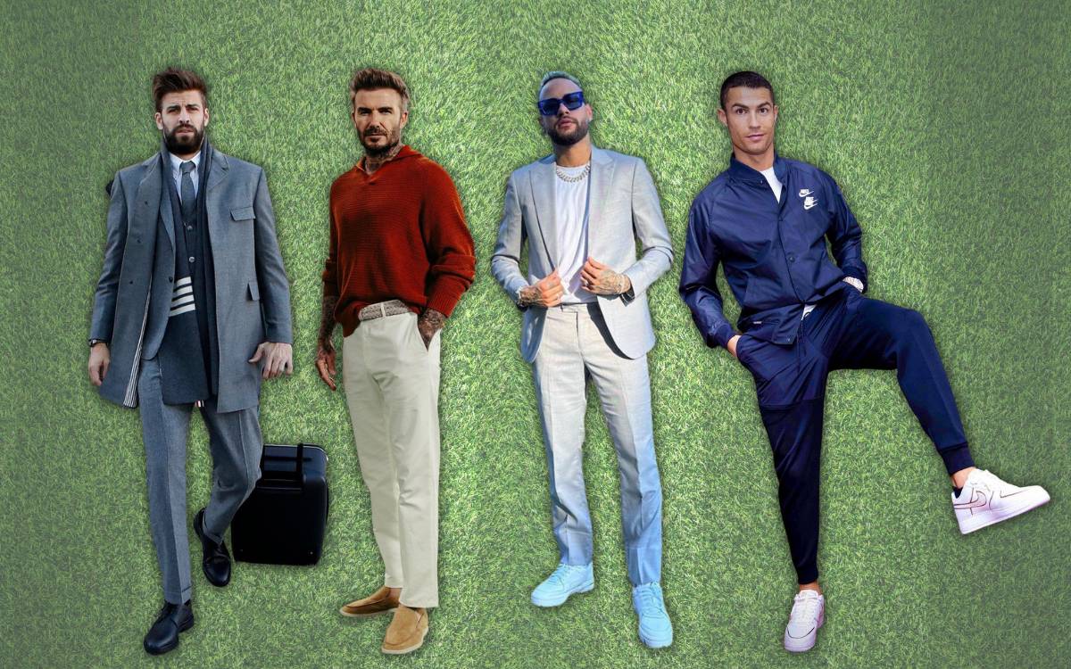 montagem com fotos de Piqué, David Beckham, Neymar e Cristiano Ronaldo, jogadores de futebol que lançam tendência