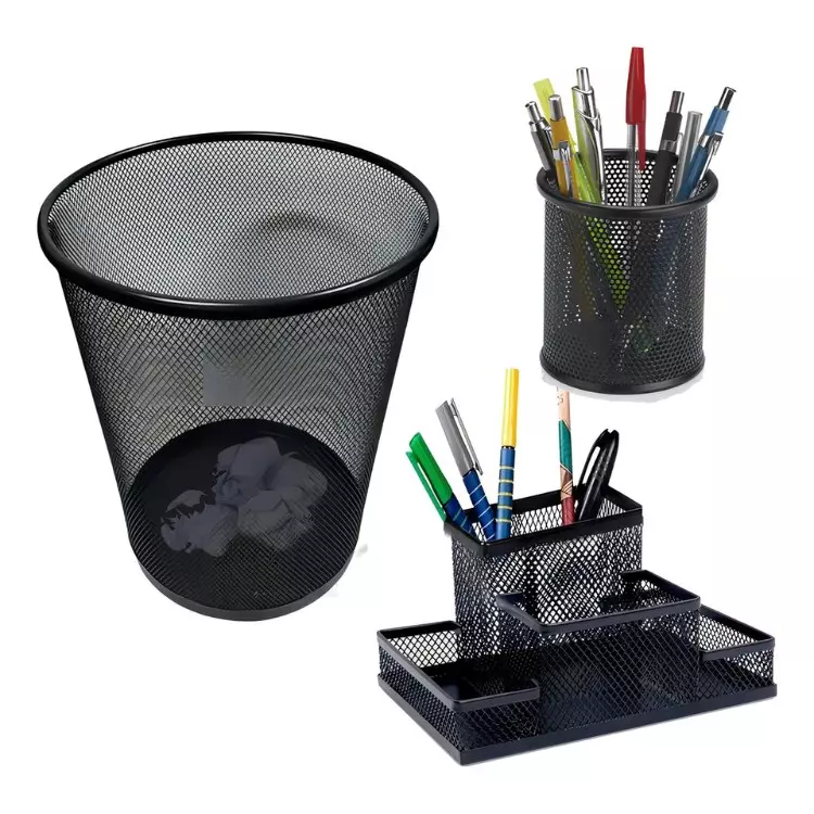 Kit Organizador Escritório C/ 3 Pcs P.caneta Lixeira Clips