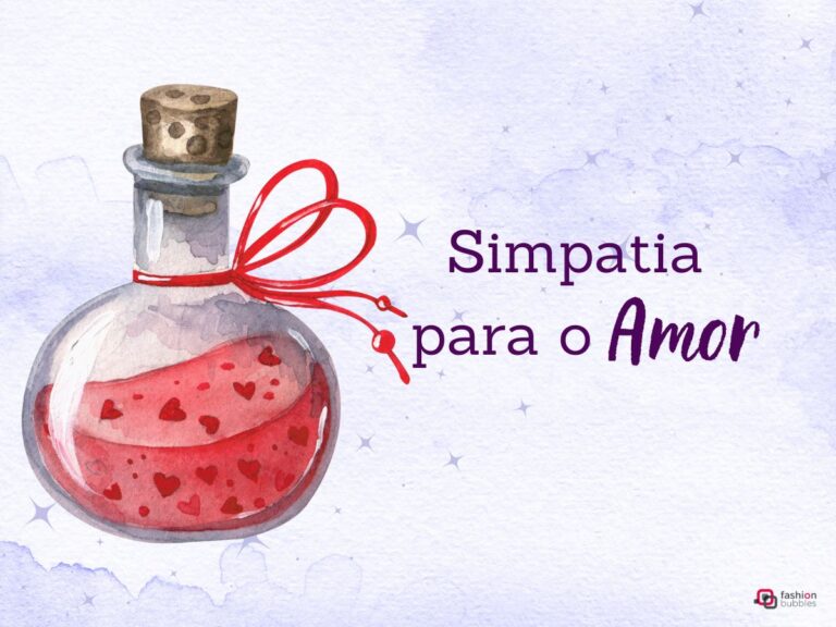 Poção do amor (ilustração) em fundo lilás com estrelas. Escrito: Simpatia para o Amor