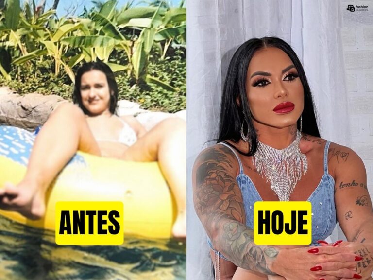 Foto de Kamila Simioni de A Fazenda 2023 em 2015 e hoje