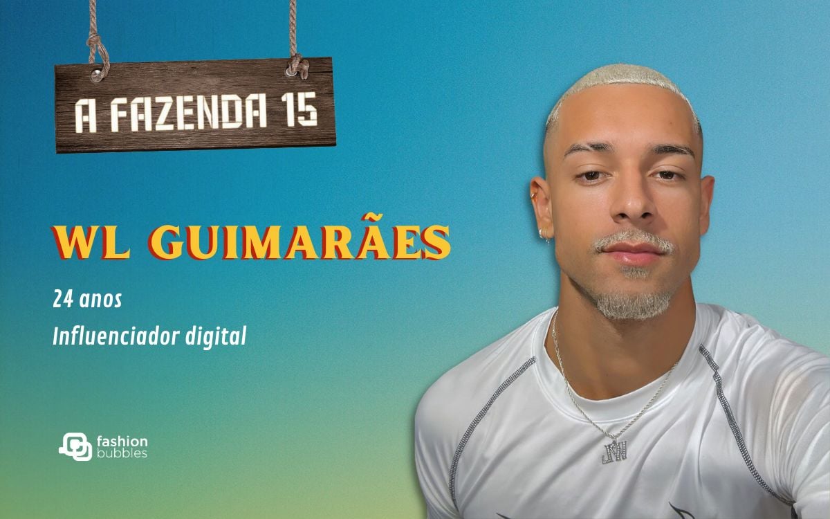 fundo azul com logo do reality show e foto de WL Guimarães, participante de A Fazenda 15