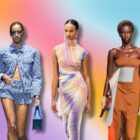 Montagem com 3 modelos de desfiles do Milão Fashion Week