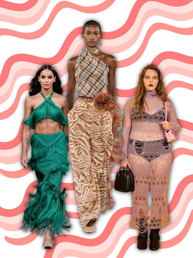 montagem com 3 looks de passarela do NYFW 2023