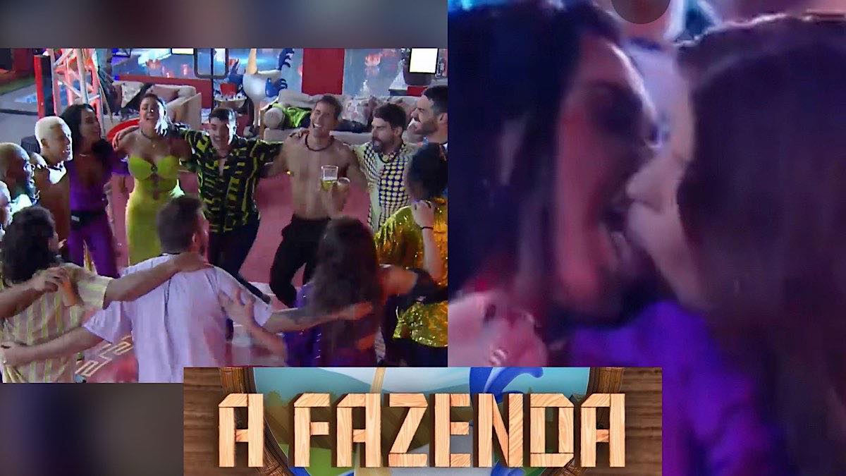 Jaquelline Grohalski e Kamila Simioni se beijaram durante festa de A Fazenda 15.
