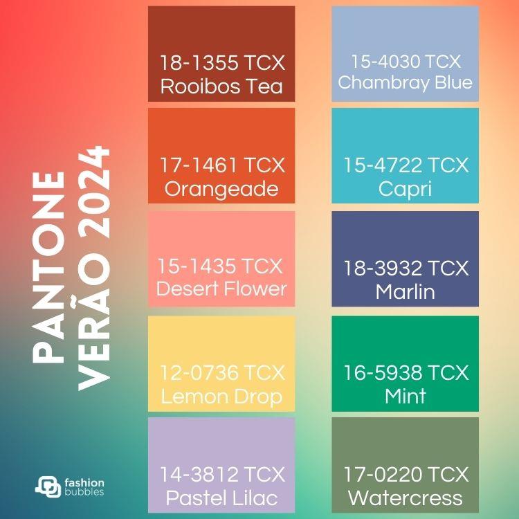 montagem com 10 blocos de cores verão 2024