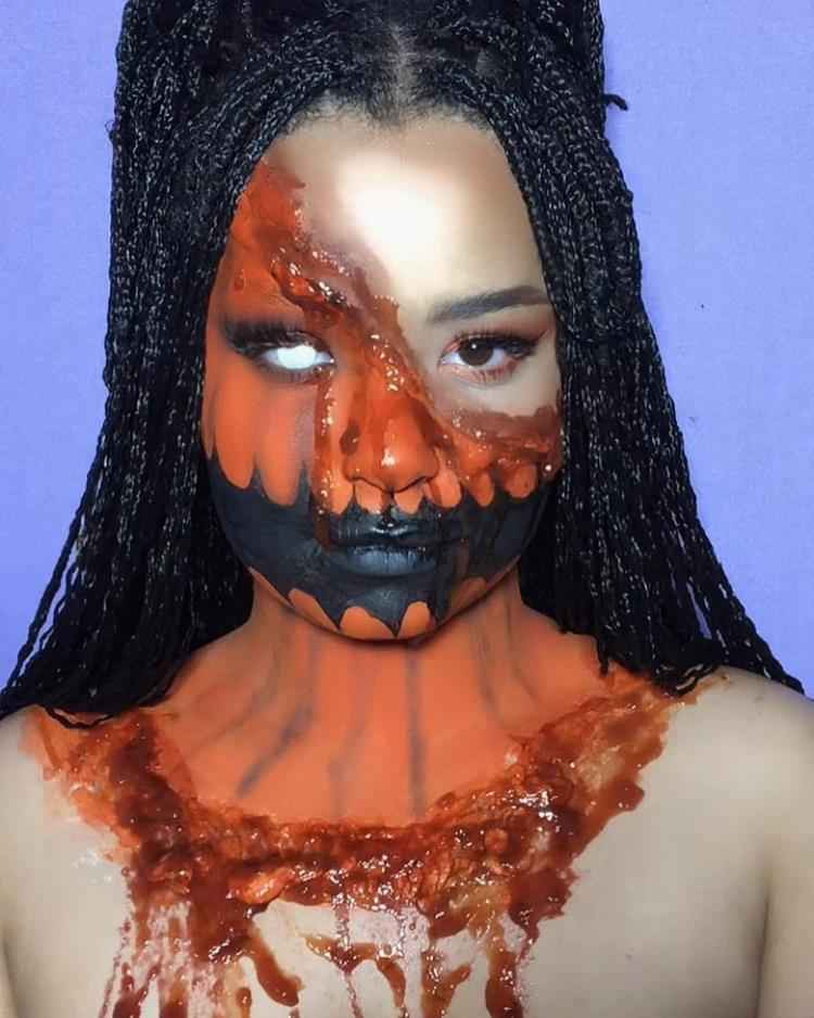 maquiagem halloween de abóbora