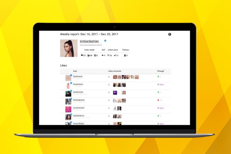 tela de computador com perfil do Instagram de Kim Kardashian sendo monitorado pelo Snoopreport