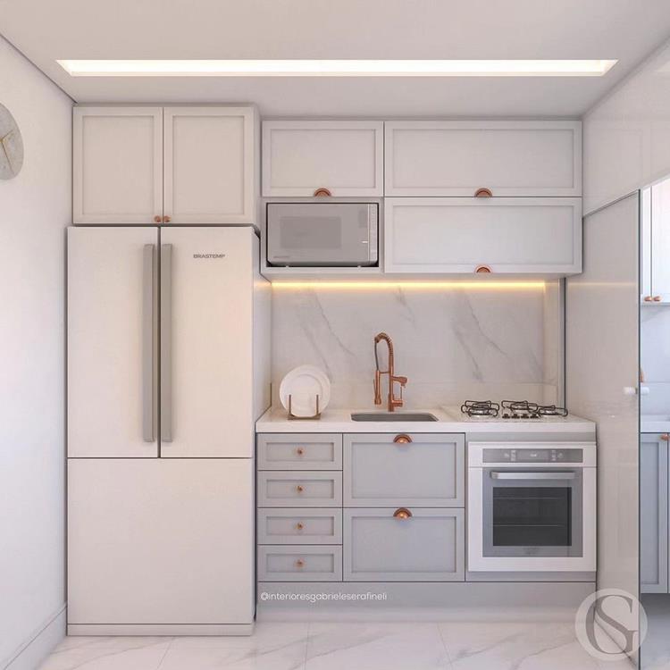 projeto digital de apartamento pequeno, cozinha cinza