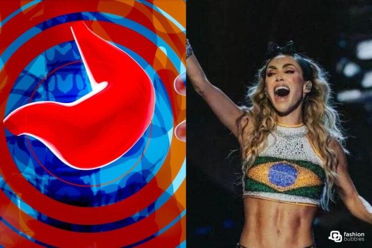Montagem Fashion Bubbles no Canvas com ilustração de um rim e uma foto do Instagram de Anahí em que ela está no Brasil fazendo show do RBD
