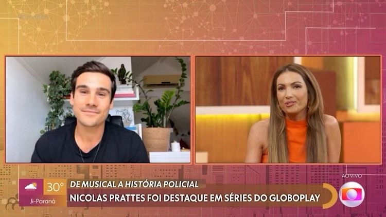 Nicolas Prattes e Patrícia Poeta são supreendidos por som de aplicativo gay.