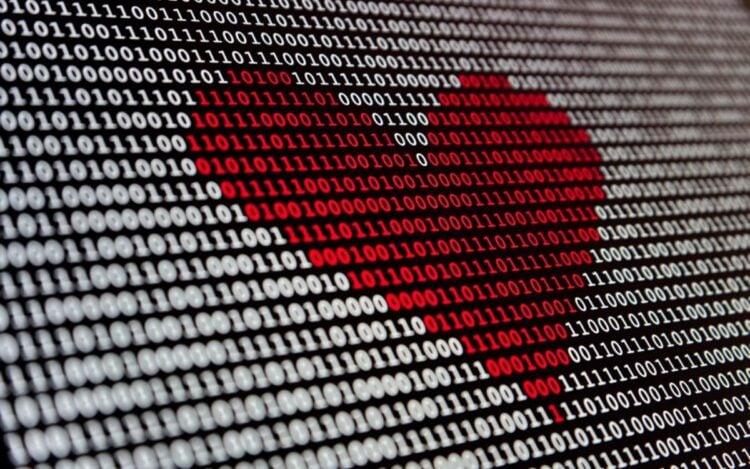 coração feito em código binário, representando os aplicativos anti-namoro