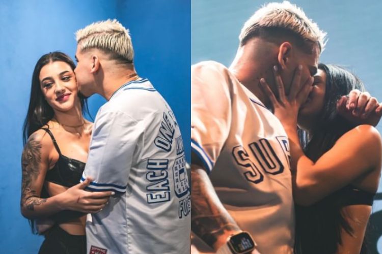 Montagem de fotos mostrando Bia Miranda com seu namorado Buarque