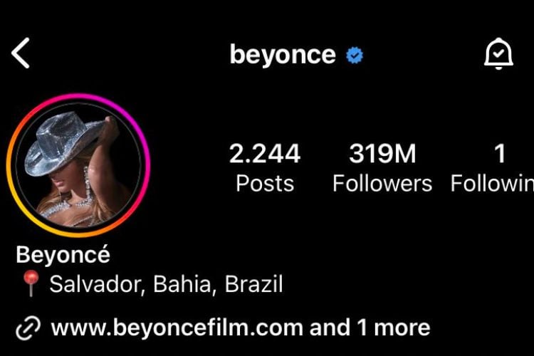 Print do perfil da cantora Beyoncé
