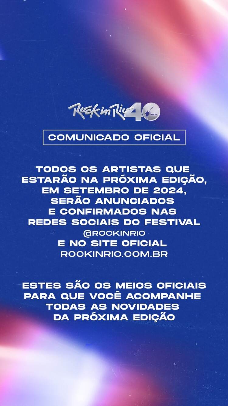 Stories com pronunciamento oficial do Rock In Rio