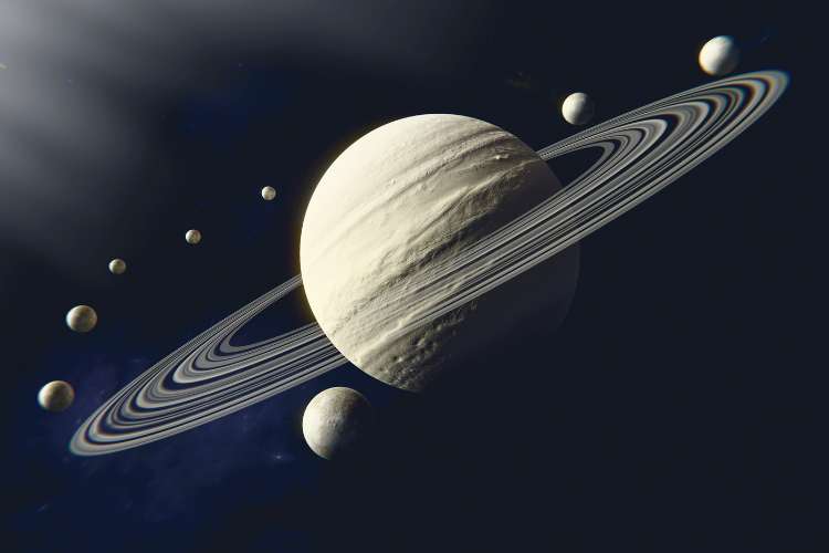 Saturno com suas luas. 