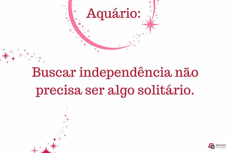 Fundo branco com estrelas rosas e uma mensagem para o signo de Aquário