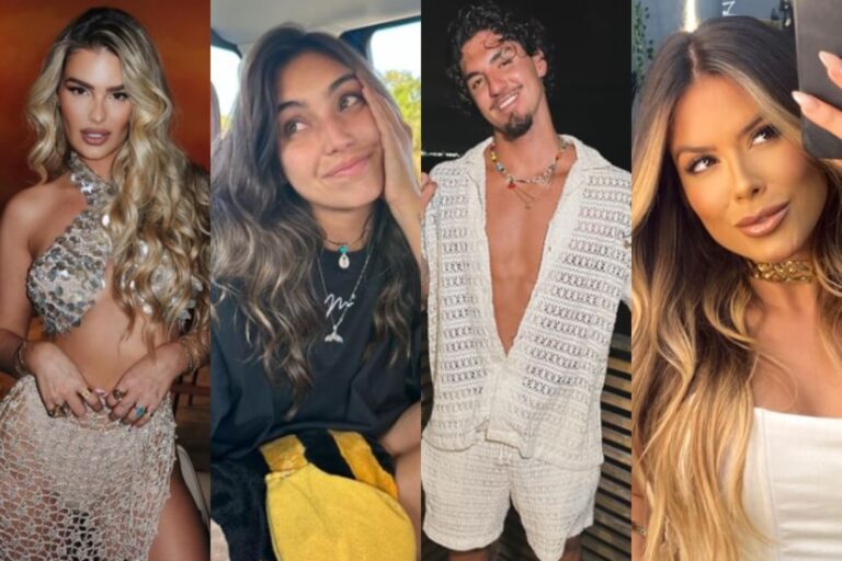 Montagem com as fotos de Yasmin Brunet, Vanessa Lopes, Gabriel Medina e Carolina Ferreira